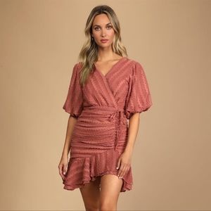 Lulus Pink Cherish This Moment Rusty Rose Ruched Asymmetrical Mini Dress